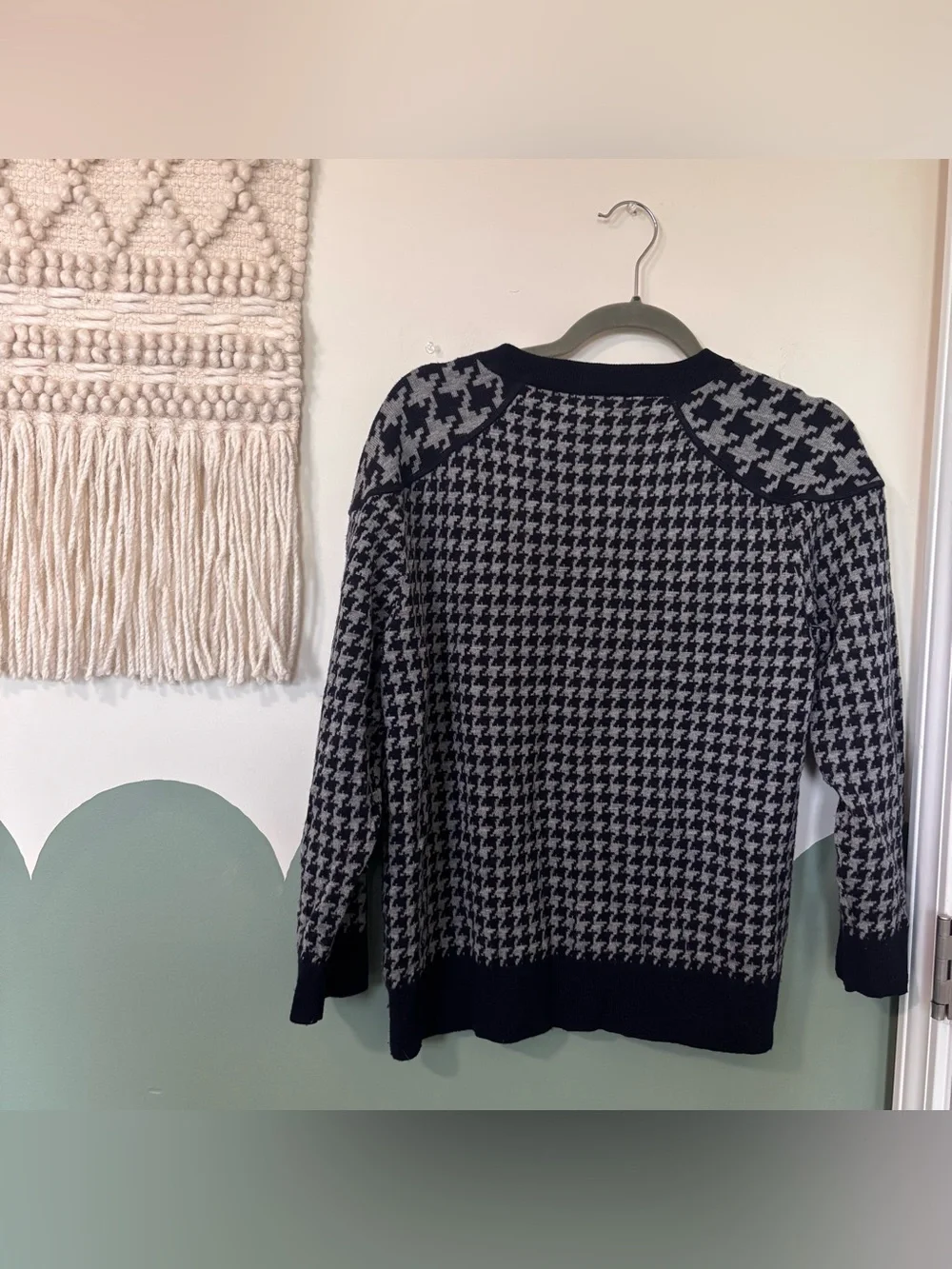 J.Crew grey & navy houndstooth Merino Wool sweater